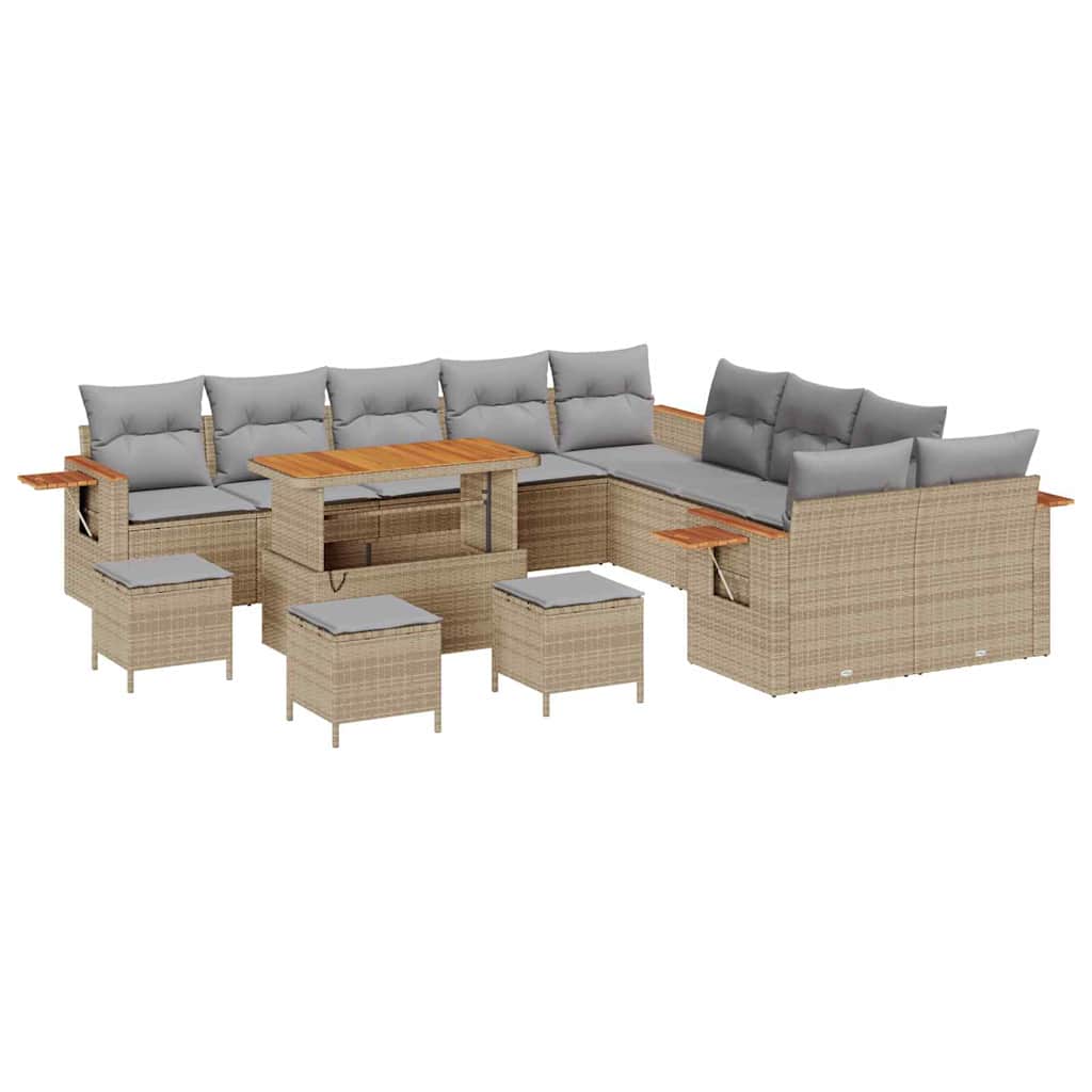 Gartensofa-set mit Kissen 18 pcs Beige und Hellgrau Poly-Rattan