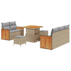 Gartensofa-set mit Kissen 10 pcs Beige und Hellgrau Poly-Rattan