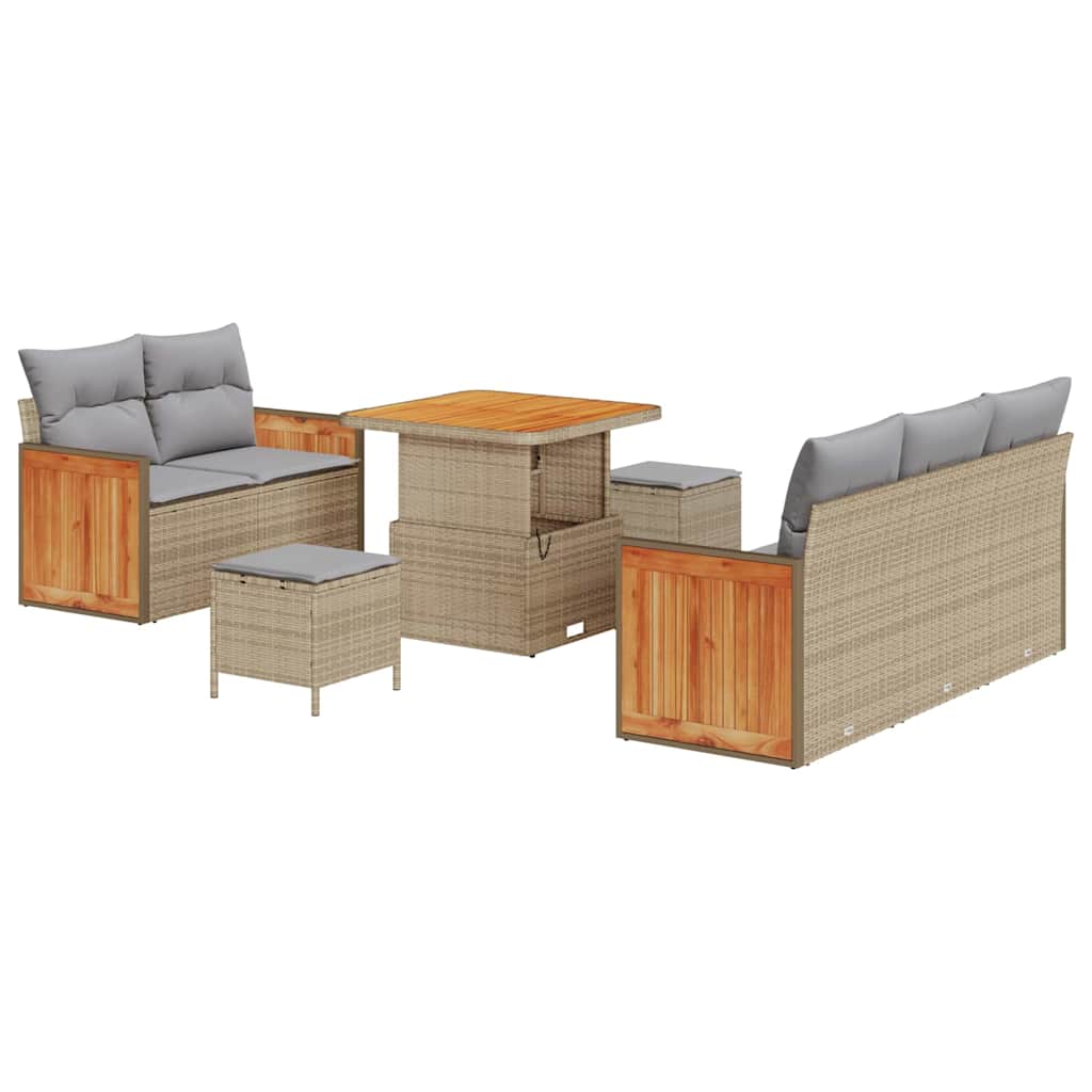 Gartensofa-set mit Kissen 10 pcs Beige und Hellgrau Poly-Rattan