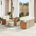 Gartensofa-set mit Kissen 10 pcs Beige und Creme Poly-Rattan