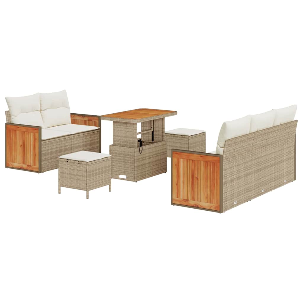 Gartensofa-set mit Kissen 10 pcs Beige und Creme Poly-Rattan