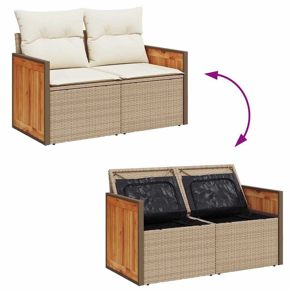 Gartensofa-set mit Kissen 10 pcs Beige und Creme Poly-Rattan