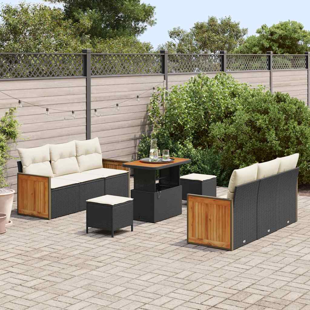 Gartensofa-set mit Kissen 11 pcs Schwarz und Creme Poly-Rattan