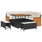 Gartensofa-set mit Kissen 9 pcs Schwarz und Creme Poly-Rattan