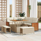 Gartensofa-set mit Kissen 9 pcs Beige und Creme Poly-Rattan