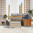 Gartensofa-set mit Kissen 9 pcs Beige und Hellgrau Poly-Rattan