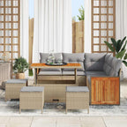 Gartensofa-set mit Kissen 9 pcs Beige und Hellgrau Poly-Rattan