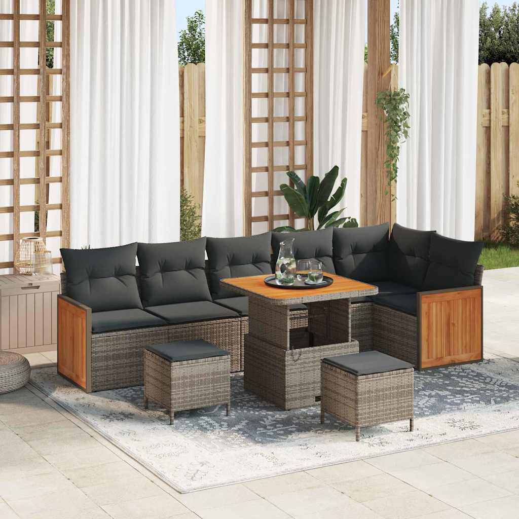 Gartensofa-set mit Kissen 11 pcs Grau Poly-Rattan