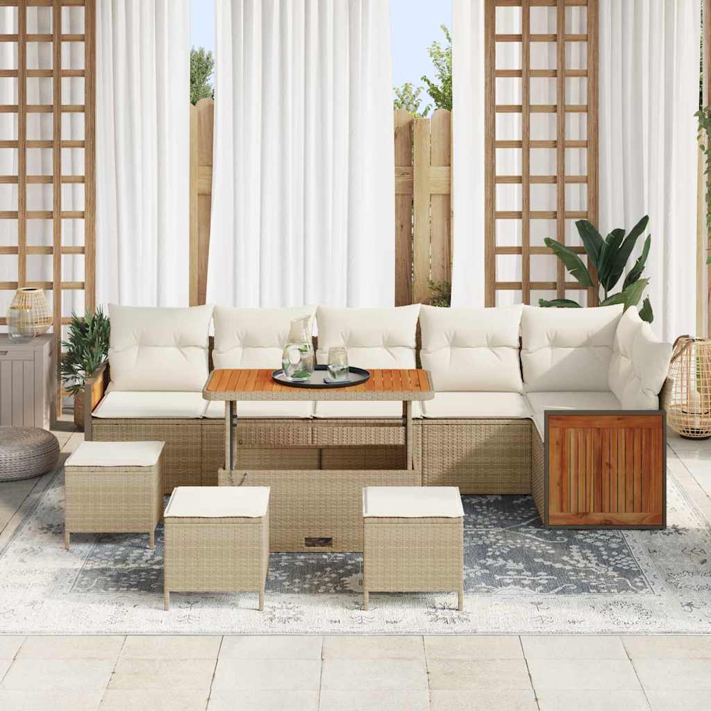 Gartensofa-set mit Kissen 12 pcs Beige und Creme Poly-Rattan