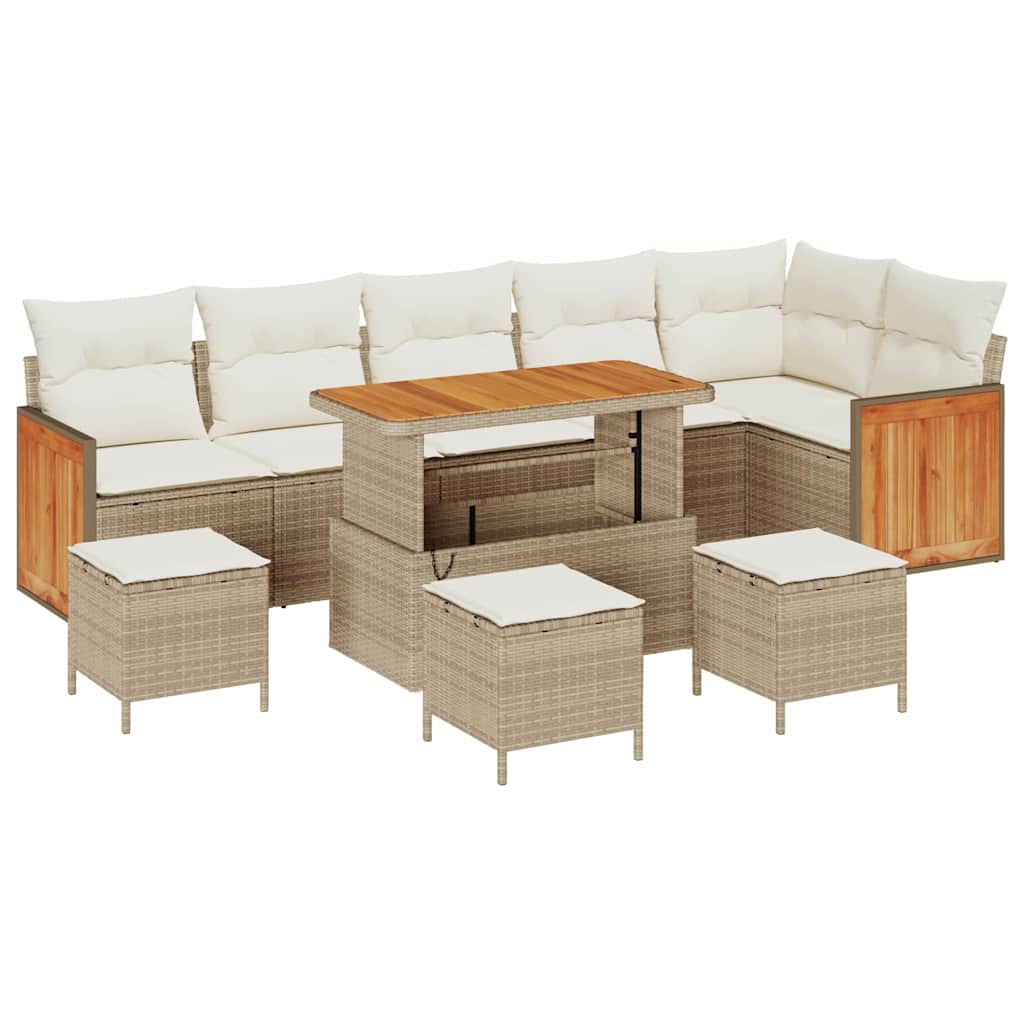 Gartensofa-set mit Kissen 12 pcs Beige und Creme Poly-Rattan