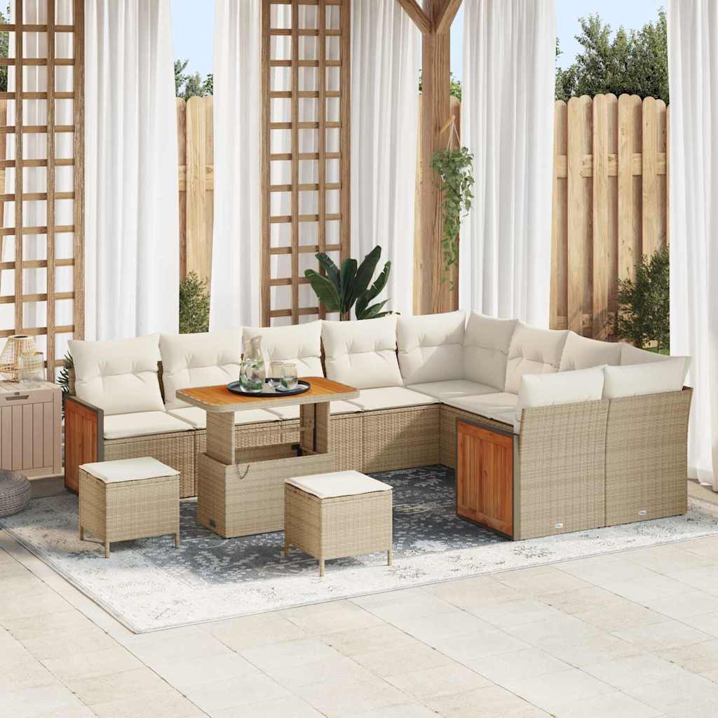 Gartensofa-set mit Kissen 13 pcs Beige und Creme Poly-Rattan