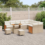 Gartensofa-set mit Kissen 13 pcs Beige und Creme Poly-Rattan