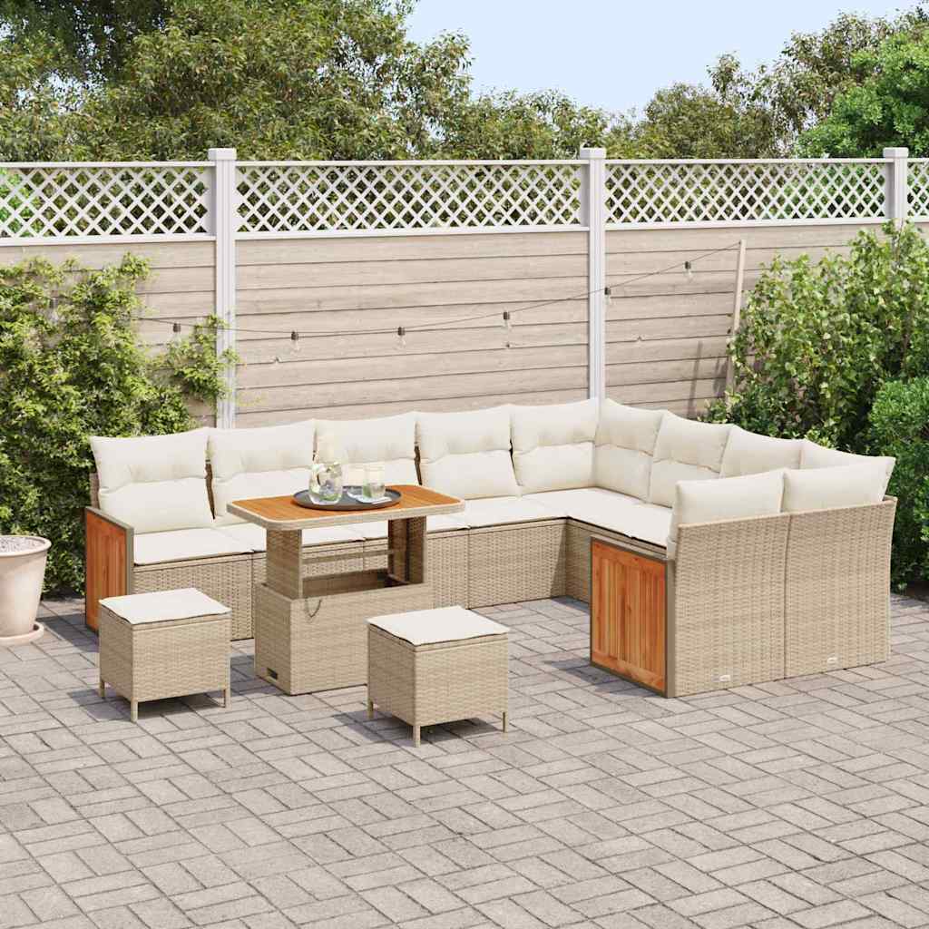 Gartensofa-set mit Kissen 13 pcs Beige und Creme Poly-Rattan