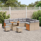 Gartensofa-set mit Kissen 13 pcs Beige und Hellgrau Poly-Rattan
