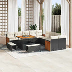 Gartensofa-set mit Kissen 17 pcs Schwarz und Creme Poly-Rattan
