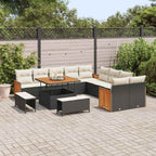 Gartensofa-set mit Kissen 17 pcs Schwarz und Creme Poly-Rattan