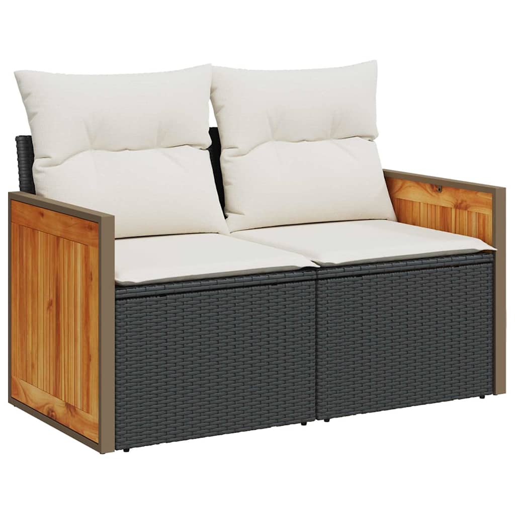 Gartensofa-set mit Kissen 17 pcs Schwarz und Creme Poly-Rattan
