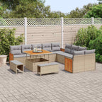 Gartensofa-set mit Kissen 17 pcs Beige und Hellgrau Poly-Rattan