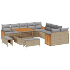 Gartensofa-set mit Kissen 17 pcs Beige und Hellgrau Poly-Rattan