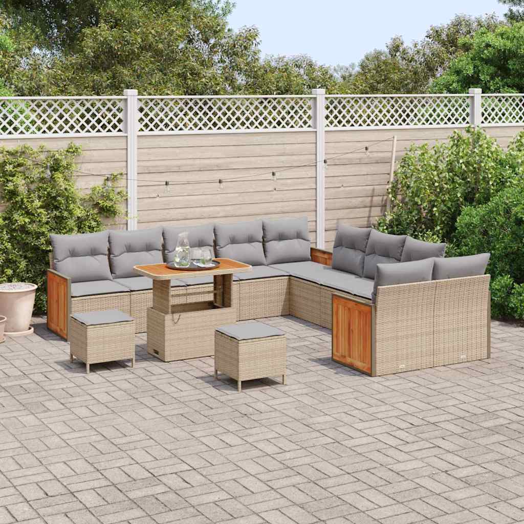 Gartensofa-set mit Kissen 17 pcs Beige und Hellgrau Poly-Rattan