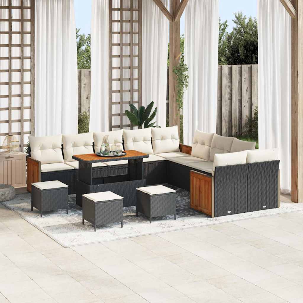 Gartensofa-set mit Kissen 18 pcs Schwarz und Creme Poly-Rattan