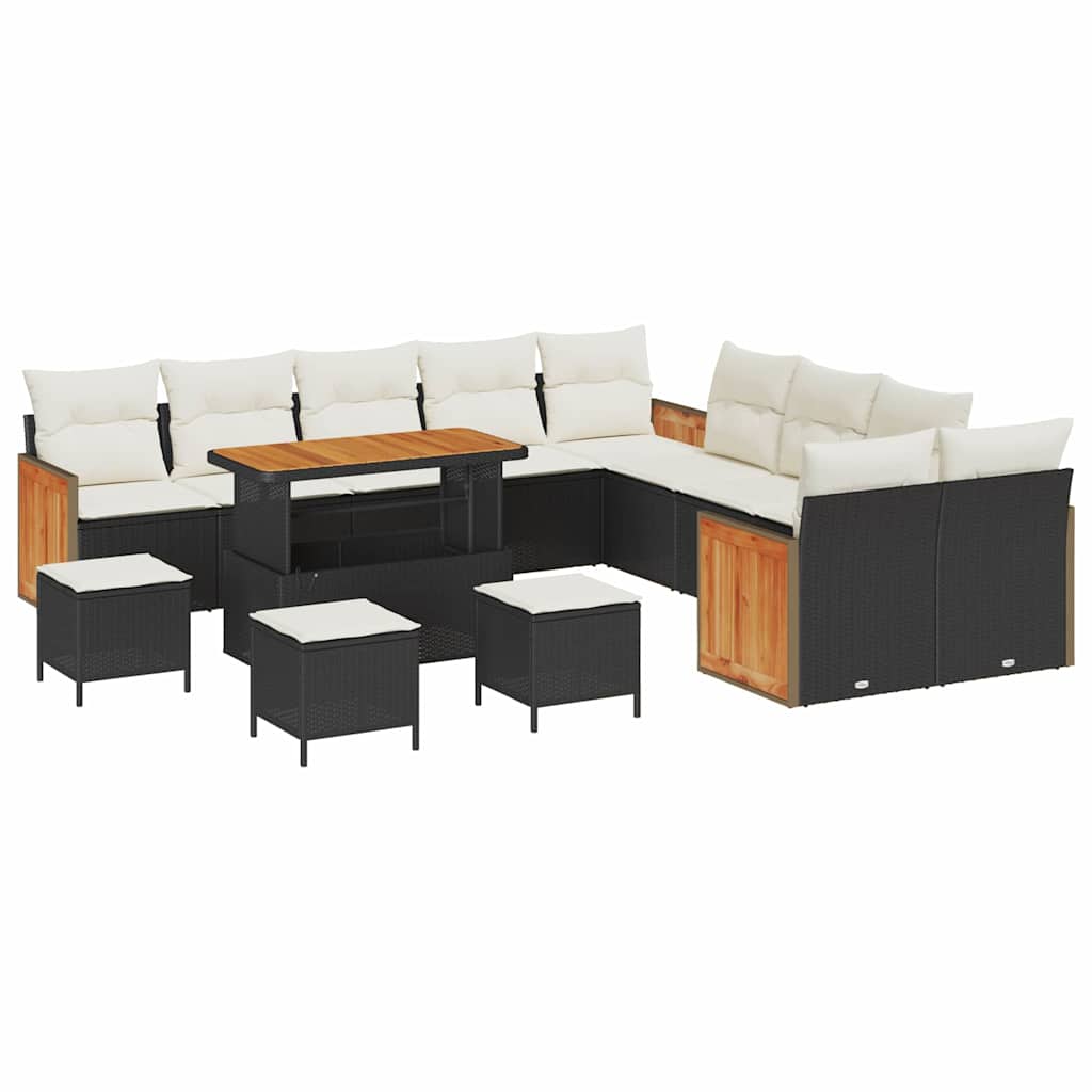 Gartensofa-set mit Kissen 18 pcs Schwarz und Creme Poly-Rattan