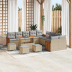 Gartensofa-set mit Kissen 18 pcs Beige und Hellgrau Poly-Rattan