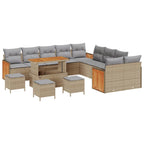 Gartensofa-set mit Kissen 18 pcs Beige und Hellgrau Poly-Rattan