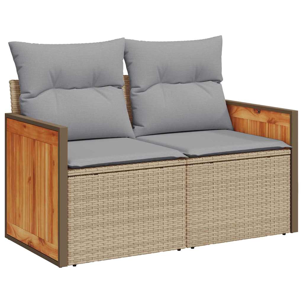 Gartensofa-set mit Kissen 18 pcs Beige und Hellgrau Poly-Rattan