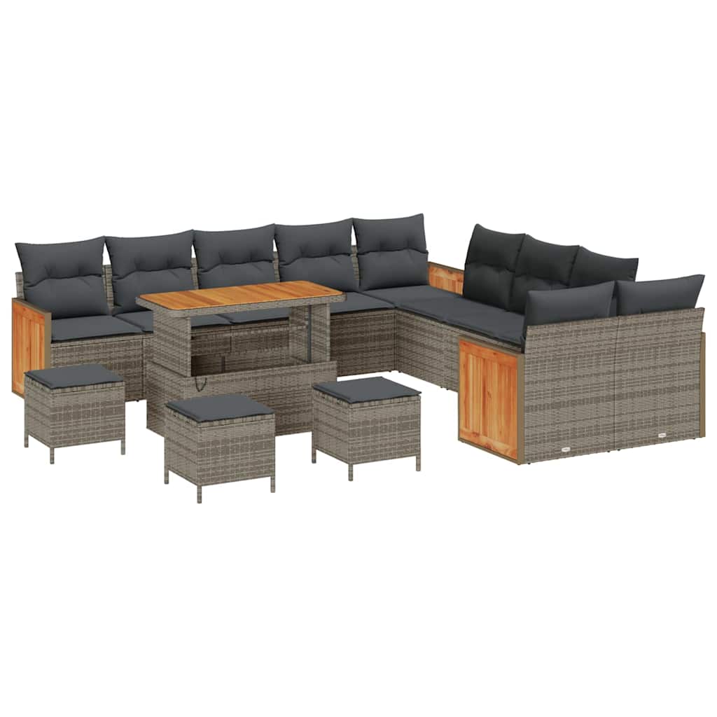 Gartensofa-set mit Kissen 18 pcs Grau Poly-Rattan