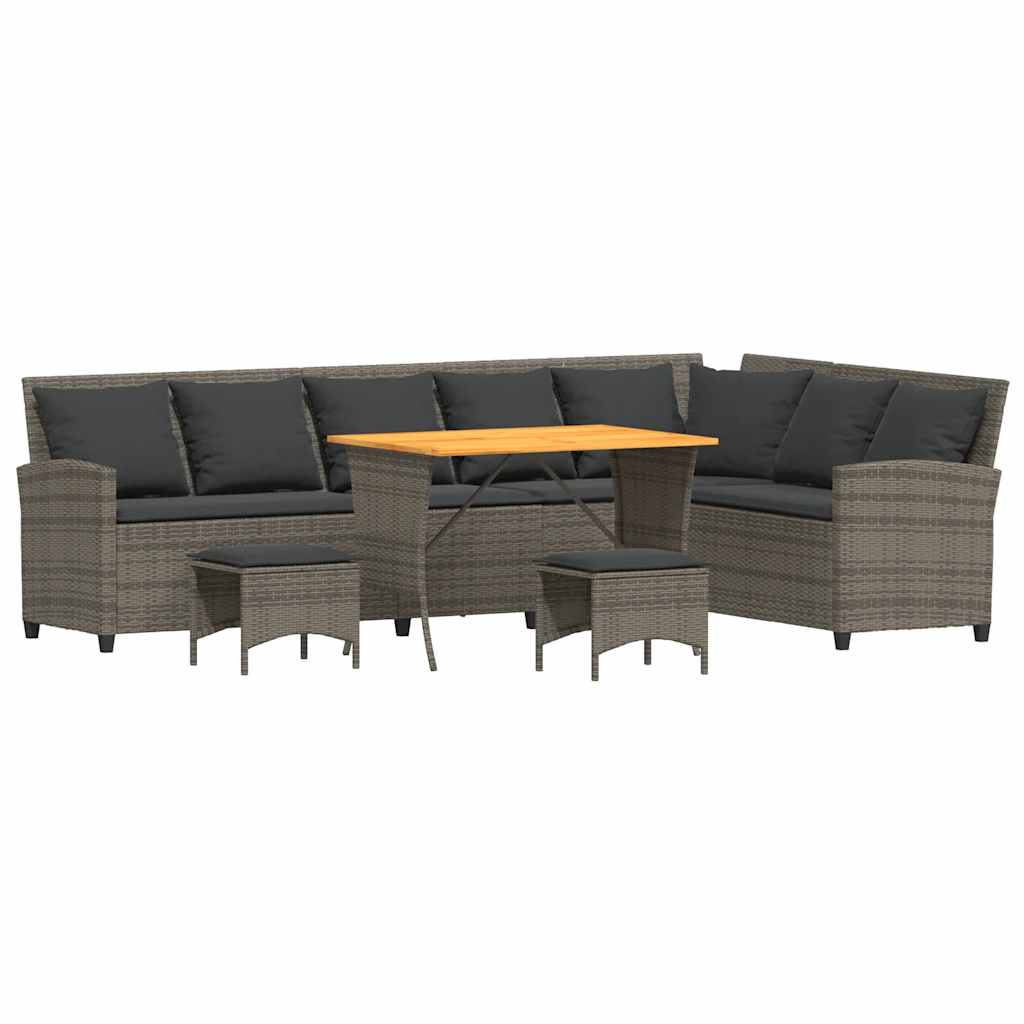 4-tlg. Garten-Sofagarnitur mit Kissen L-Form Grau Poly Rattan