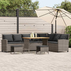 4-tlg. Garten-Sofagarnitur mit Kissen L-Form Grau Poly Rattan