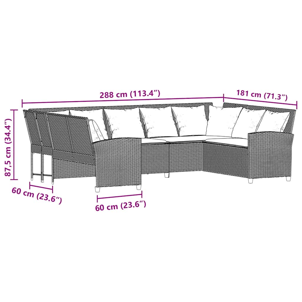 Gartensofa mit Kissen Beige Poly Rattan