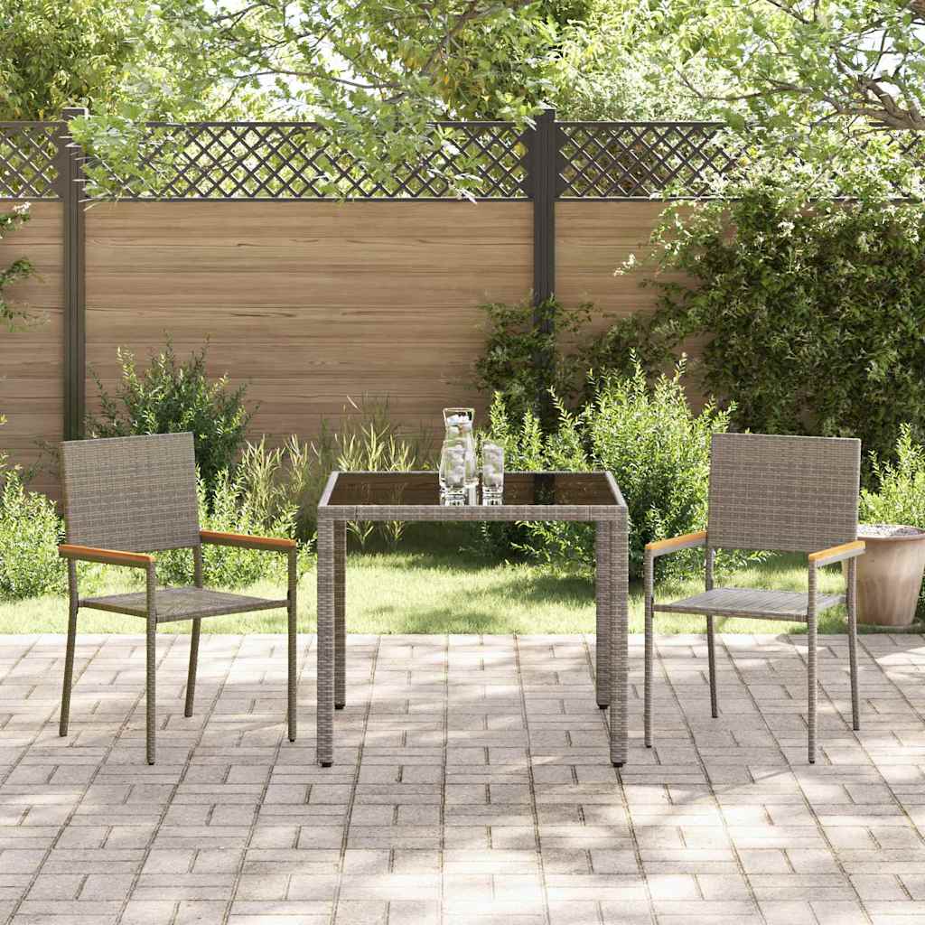 Garten Essgruppe 3 pcs Grau Poly-Rattan
