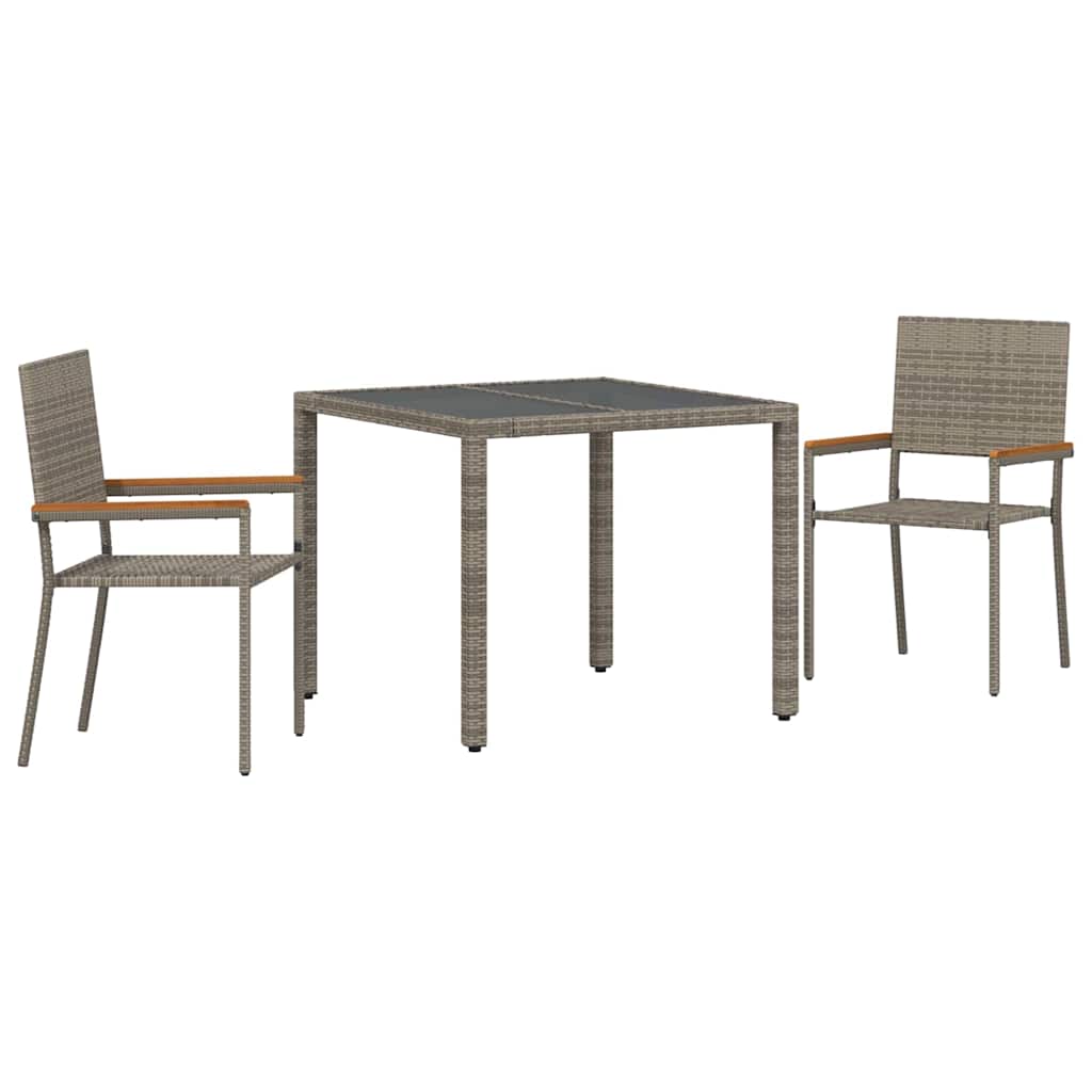 Garten Essgruppe 3 pcs Grau Poly-Rattan