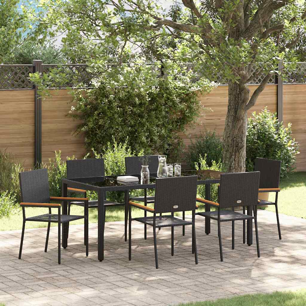Garten Essgruppe 7 pcs Schwarz Poly-Rattan