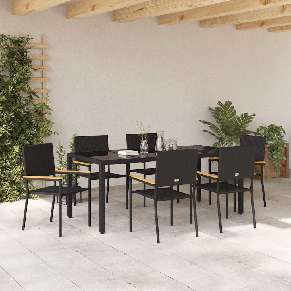 Garten Essgruppe 7 pcs Schwarz Poly-Rattan