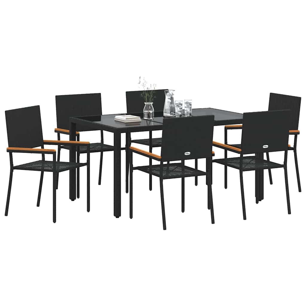 Garten Essgruppe 7 pcs Schwarz Poly-Rattan