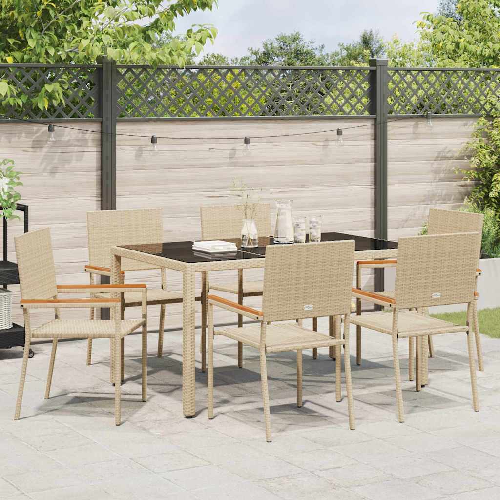 Garten Essgruppe 7 pcs Beige Poly-Rattan