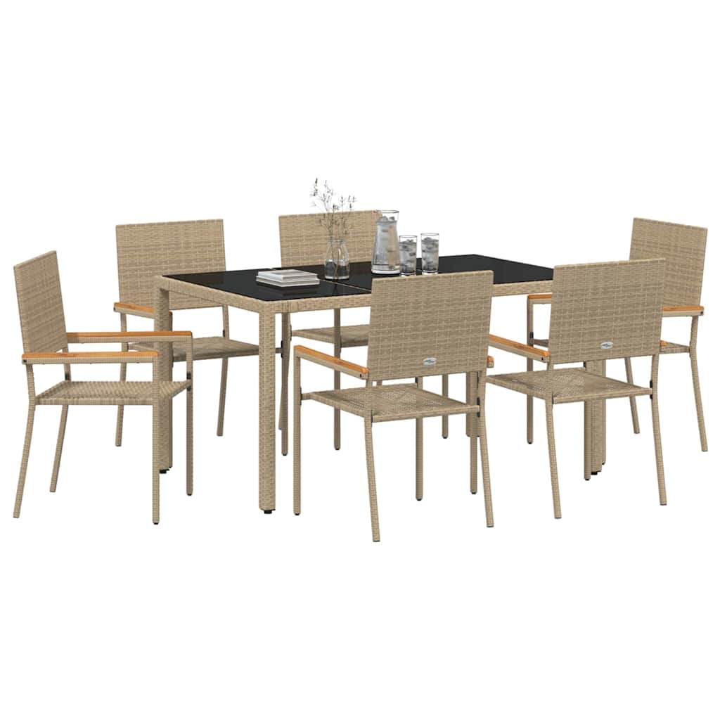 Garten Essgruppe 7 pcs Beige Poly-Rattan