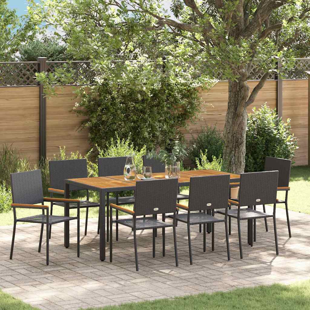 Garten Essgruppe 9 pcs Schwarz Poly-Rattan