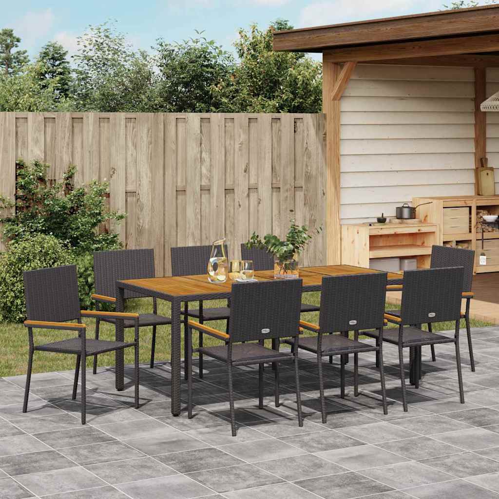 Garten Essgruppe 9 pcs Schwarz Poly-Rattan