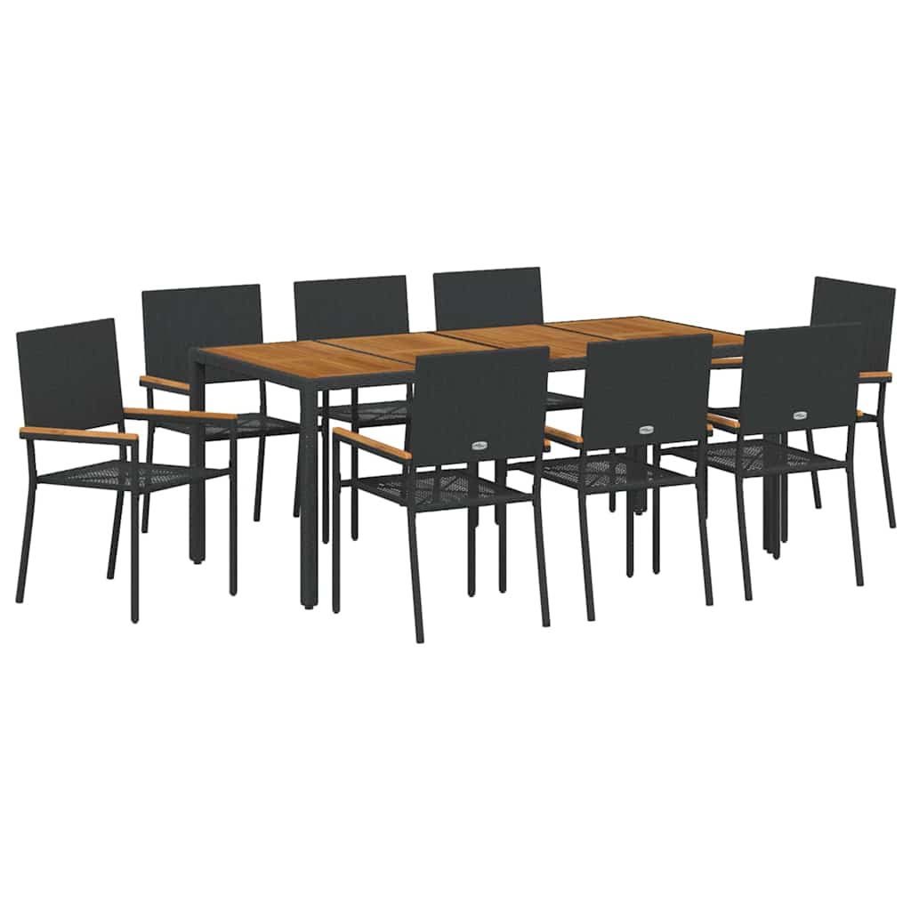 Garten Essgruppe 9 pcs Schwarz Poly-Rattan