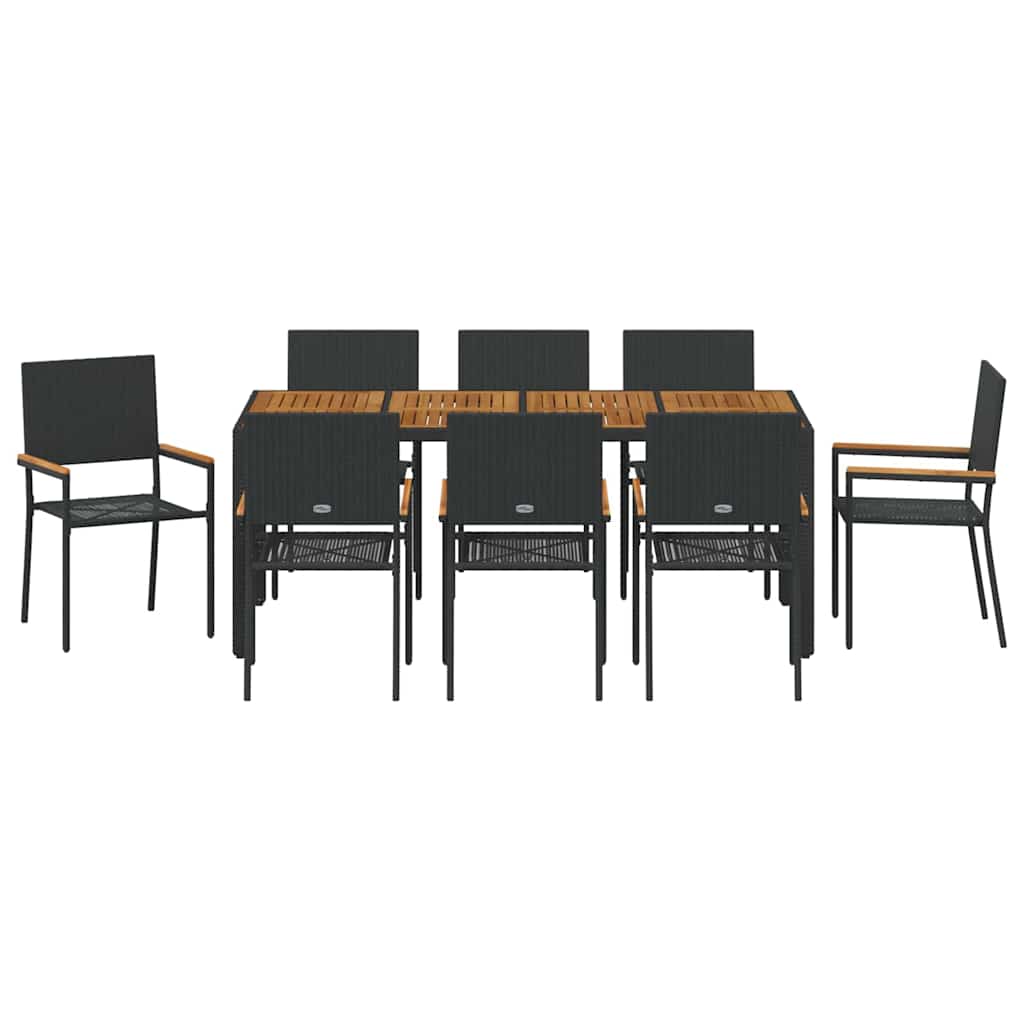 Garten Essgruppe 9 pcs Schwarz Poly-Rattan
