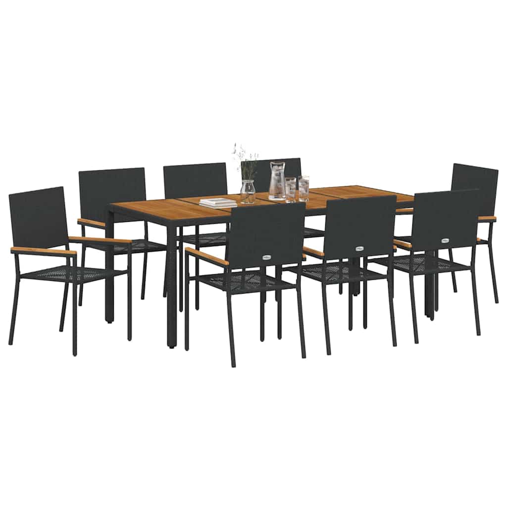 Garten Essgruppe 9 pcs Schwarz Poly-Rattan