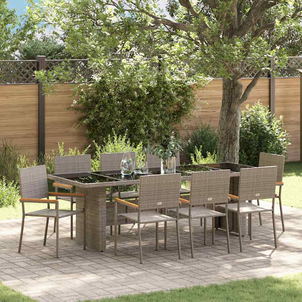 Garten Essgruppe 9 pcs Grau Poly-Rattan