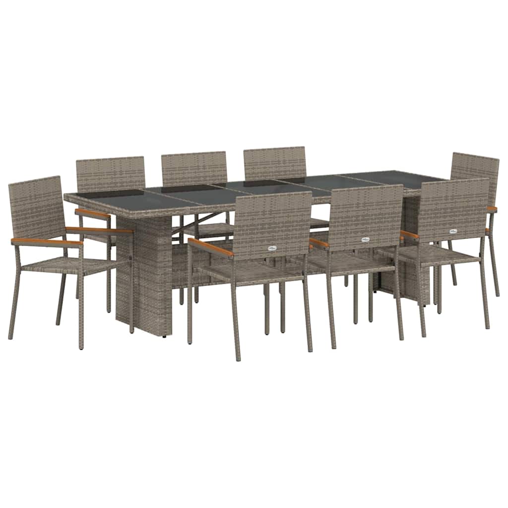 Garten Essgruppe 9 pcs Grau Poly-Rattan