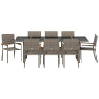 Garten Essgruppe 9 pcs Grau Poly-Rattan