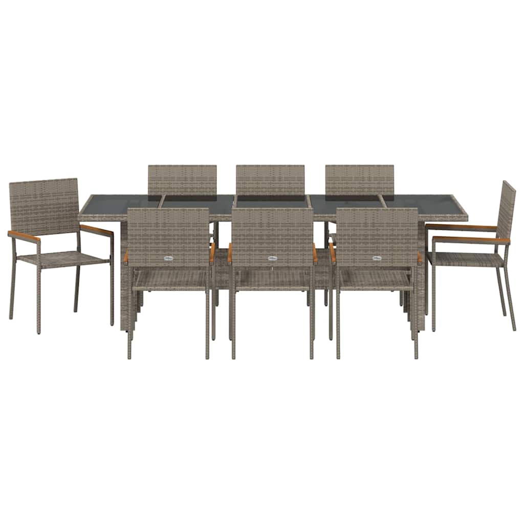 Garten Essgruppe 9 pcs Grau Poly-Rattan