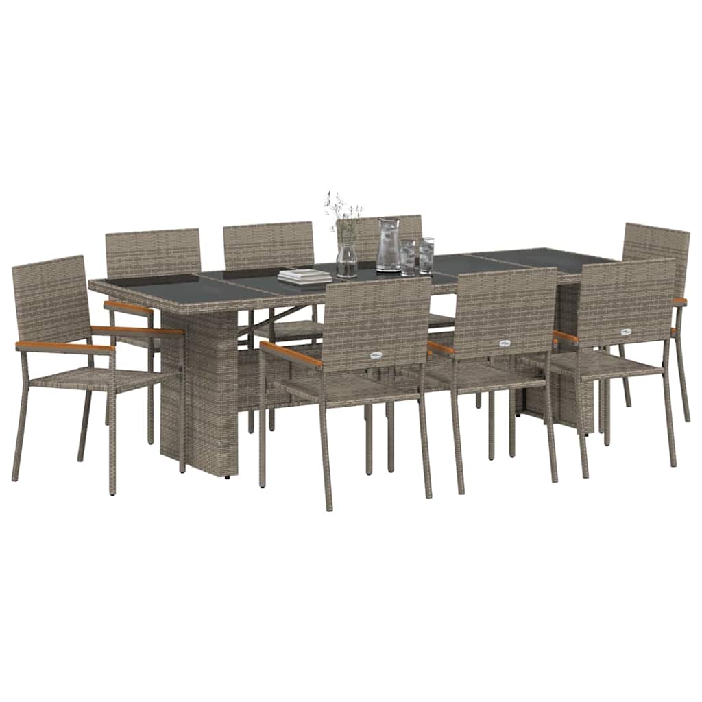 Garten Essgruppe 9 pcs Grau Poly-Rattan